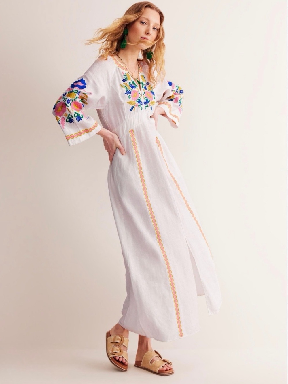 Boden Una Linen Embroidered Maxi Dress. Size: 8
